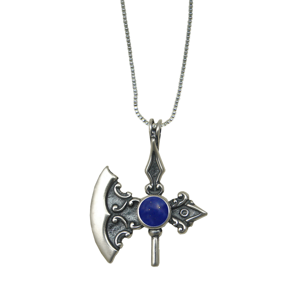 Sterling Silver Royal Battle Axe Pendant With Lapis Lazuli Sterling Silver Royal Battle Axe Pendant With Lapis Lazuli
